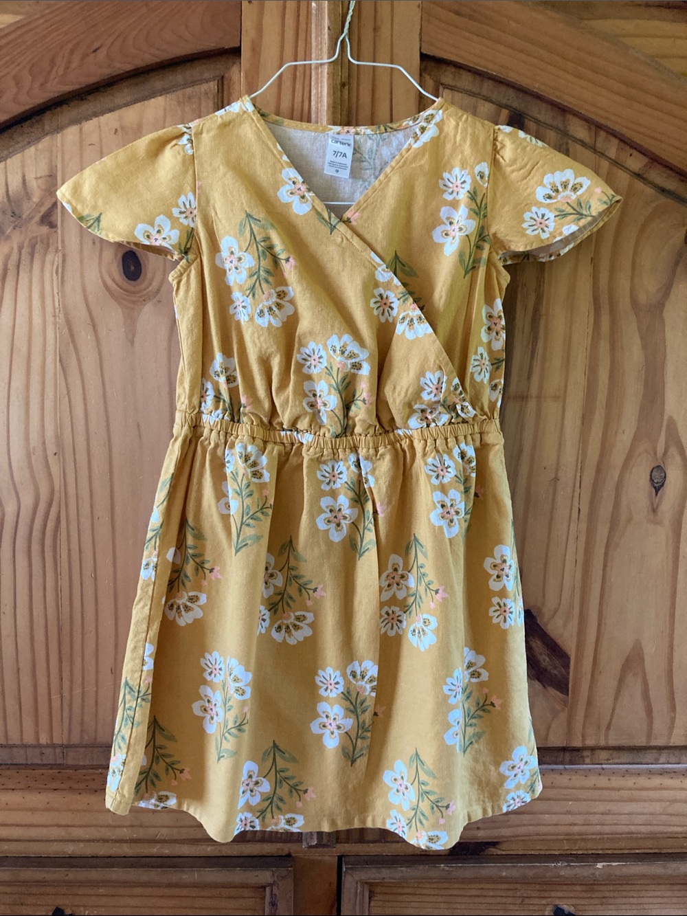 Girls Carter’s yellow green flowers short sleeve dress size 7